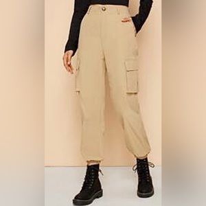 Solid Side Flap Pocket Khaki Cargo Joggers